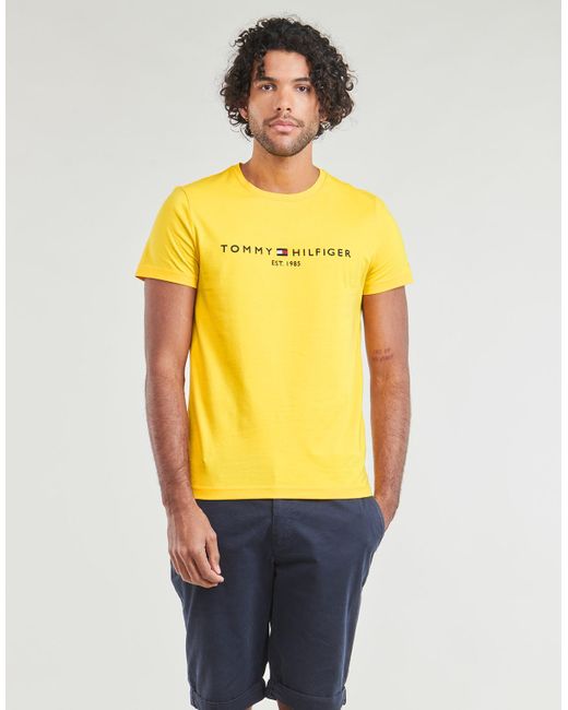 Tommy Hilfiger Yellow T Shirt Tommy Logo Tee for men