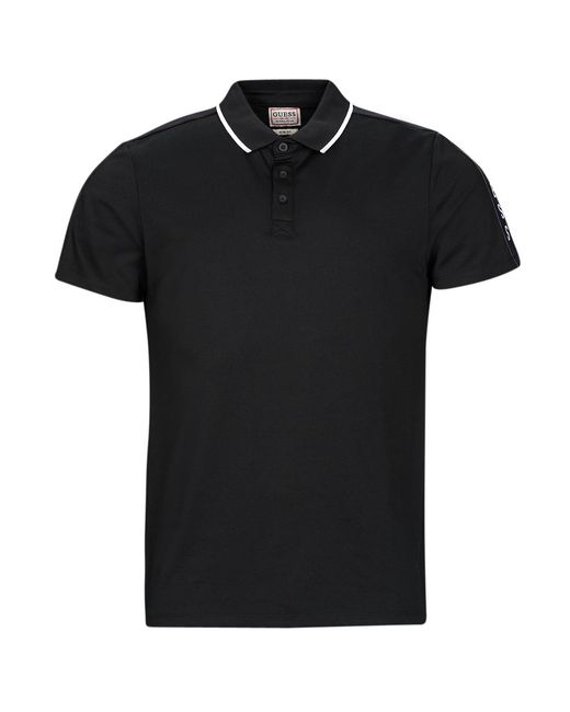Guess Black Polo Shirt Paul Pique Tape for men