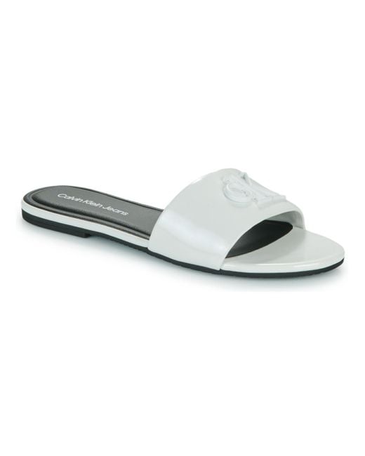 Calvin Klein White Mules / Casual Shoes Flat Sandal Slide Mg Met