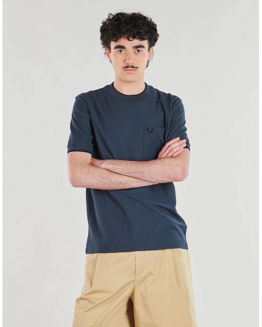 Fred Perry Blue T Shirt Pocket Detail Pique T-shirt for men