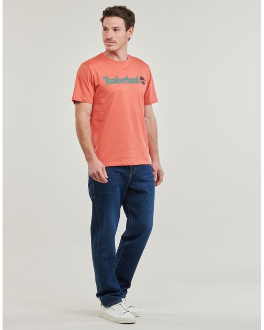 Timberland Orange T Shirt Linear Logo Short Sleeve Tee for men