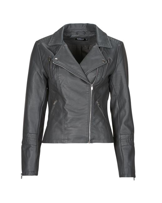 ONLY Gray Leather Jacket Onlgemma