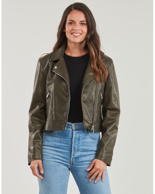 ONLY Green Leather Jacket Onlria