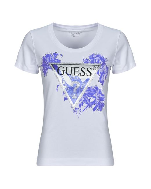 Guess Blue T Shirt Cn Flower Triangle