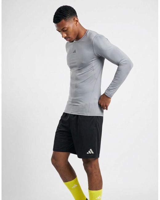 Adidas Gray Sports T-shirts Techfit Compression Training Long Sleeve Long-sleeve Top for men