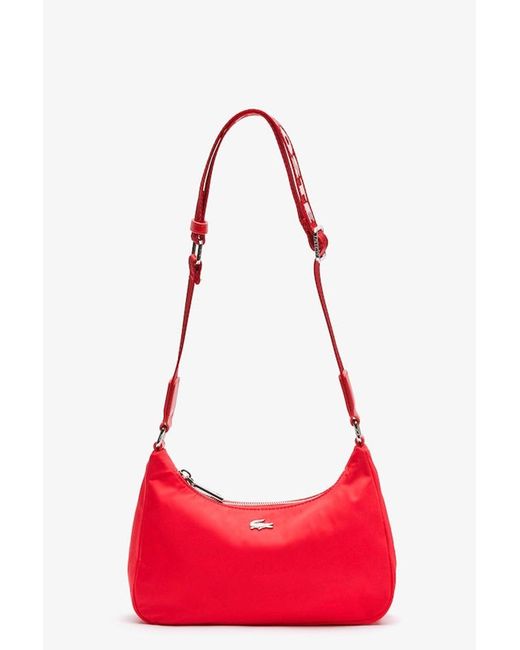 Lacoste Metal Crocodile Branded Strap Nylon Shoulder Bag Pompier Blanc in  Red | Lyst UK