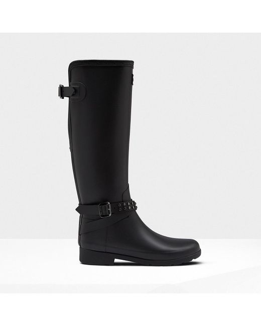 HUNTER Original Studded Refined Tall Rain Boots Black | Lyst UK