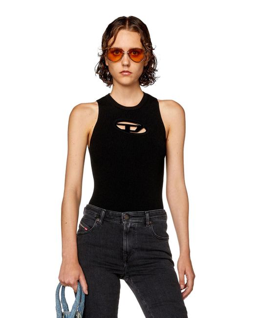 DIESEL Monervatop Cutout Knit Top With Logo Plaque Deep Black Lyst