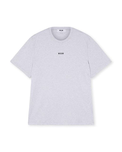 MSGM Round Neck Cotton T-shirt With Micro Logo Light Grey in Blue