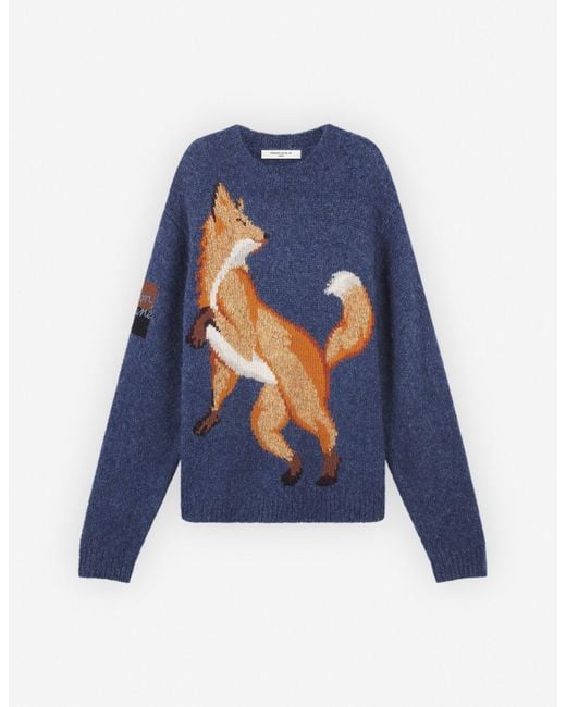 Maison Kitsuné Fox Intarsia Comfort Jumper Denim Blue Melange for