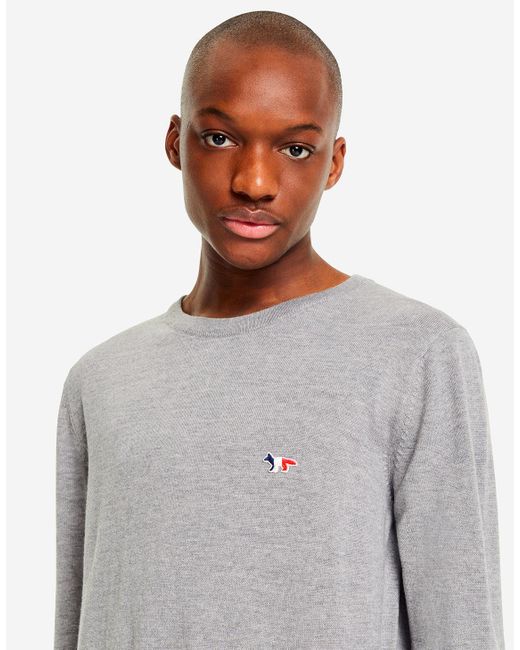 Maison Kitsuné Tricolor Fox Patch Classic R-neck Grey Melange in