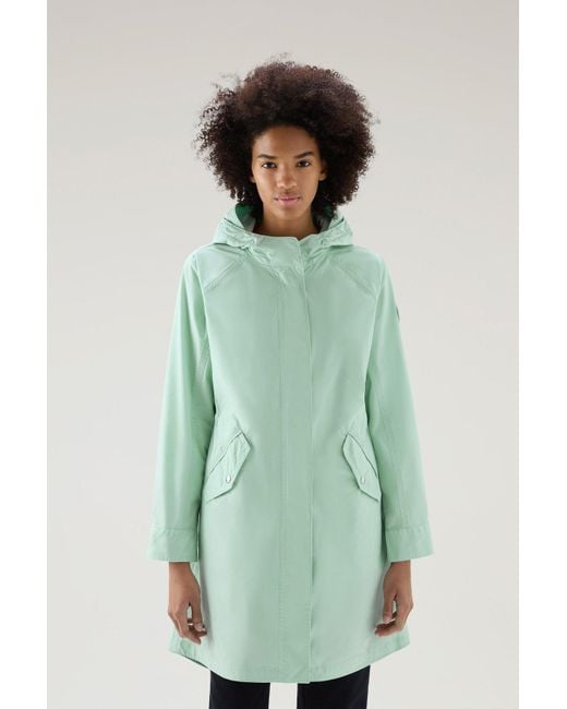 Woolrich Long Summer Parka In Urban Touch Harbor Green | Lyst UK