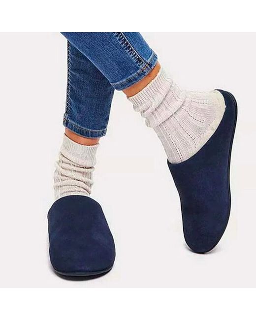 Fitflop Chrissie Shearling Suede Slippers Midnight Navy in Blue Lyst