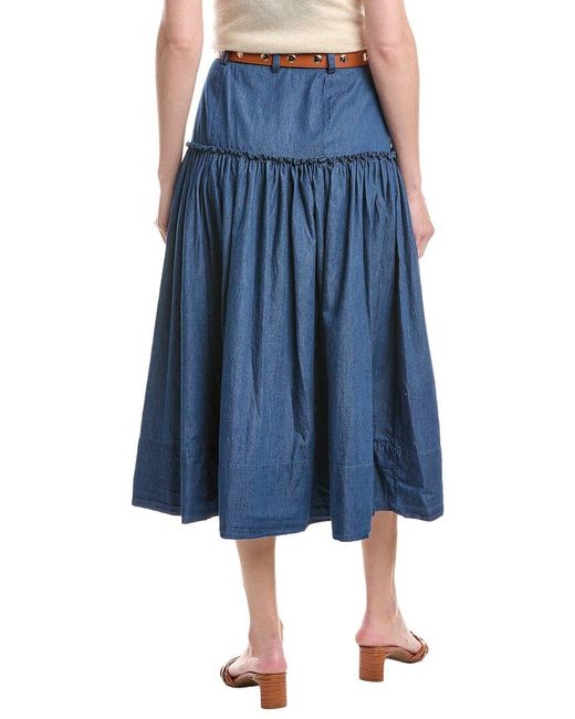 Cece Blue Belted Denim Midi Circle Skirt