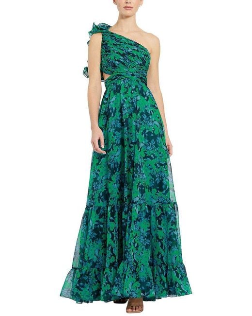 Mac Duggal Green Ruffle Tiered Cut-Out Chiffon Gown