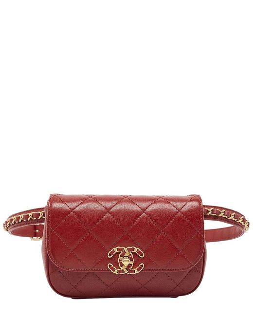 Chanel Red Quilted Leather Cc Double Flap Belt Bag (Authentic Pre-Owned)