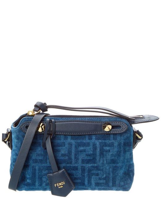 Fendi Blue By The Way Mini Flocked Denim & Leather Satchel