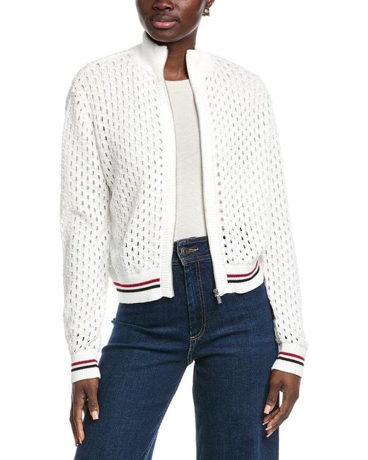 Hunter White Cropped Openwork Bomber Jacket