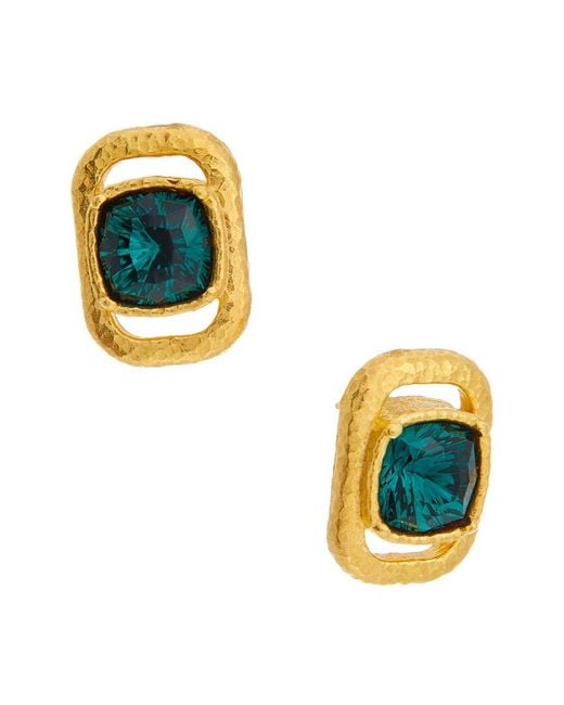 Oscar de la Renta Blue Rectangle Stud Crystal Earrings
