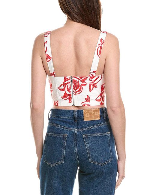 MILLY Blue Rose Embroidery Square Neck Top