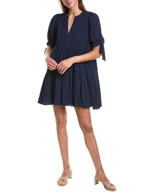 English Factory Blue Gingham Tiered Mini Dress