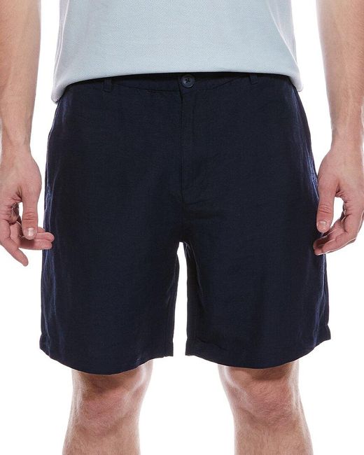 Tahari Blue Woven Flat Front Linen-Blend Short for men