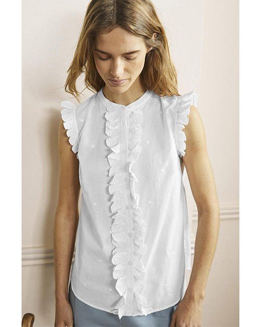 Boden White Sleeveless Embroidered Shirt