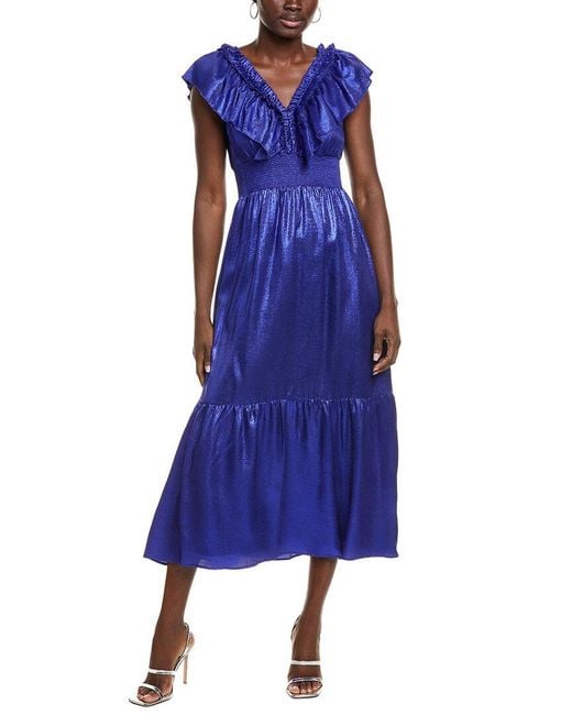 ADRIANNA EVE Blue Metallic Midi Dress