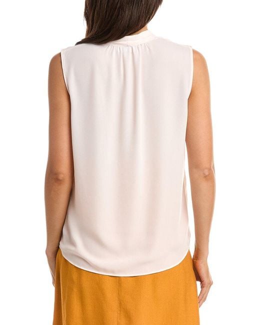 Tahari White Pleated Shoulder Blouse