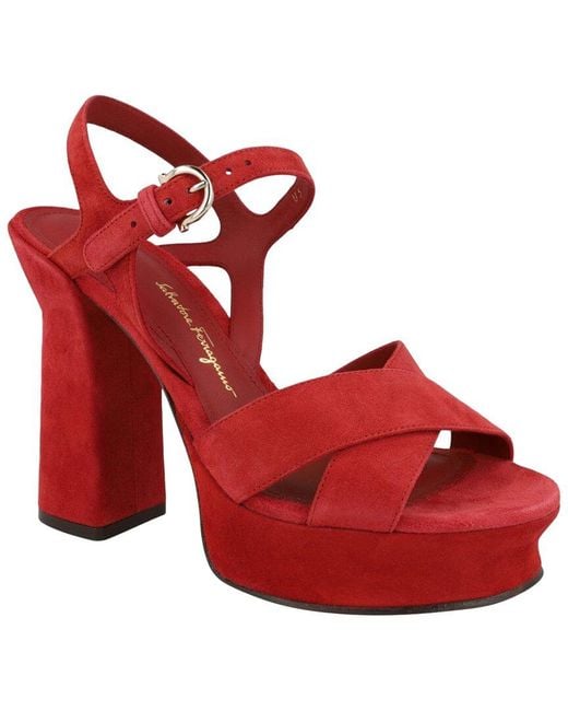 Ferragamo Red Sonya Suede Platform Sandal