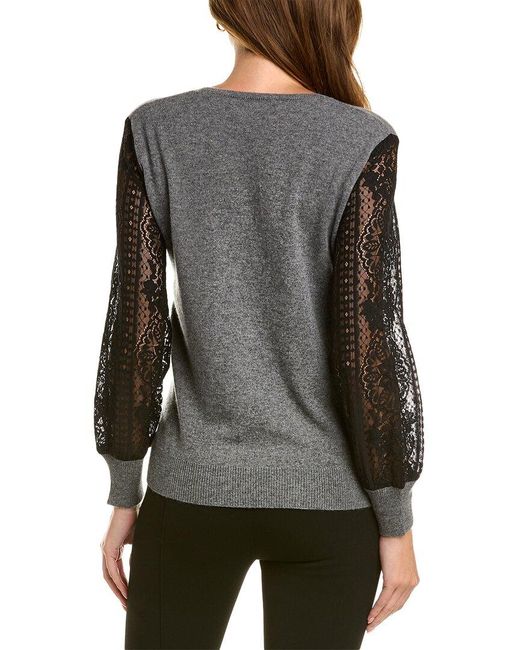 Sofiacashmere Gray Lace Sleeve Cashmere Sweater