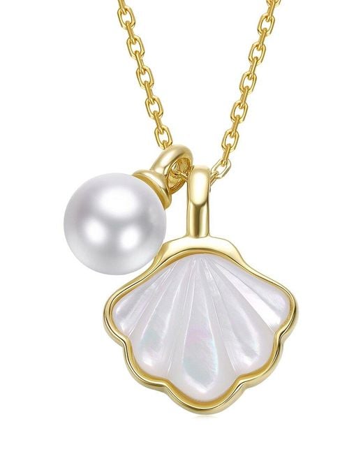 Rachel Glauber Metallic 14K Plated 6Mm Pearl Pendant