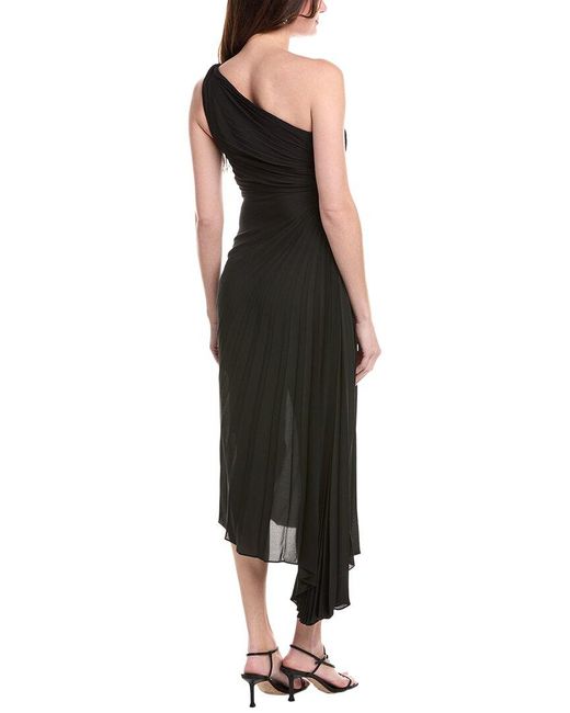 Nicole Miller Black Accordion Pleated One-Shoulder Midi Dress