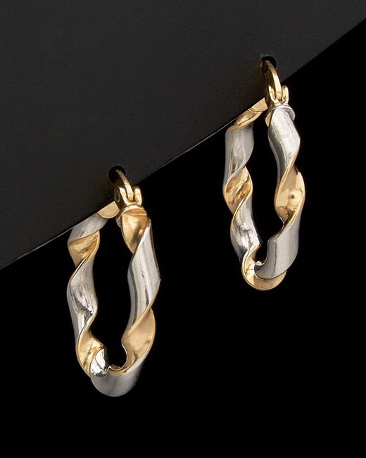 Italian Gold Black 14k Two-tone Twisted Hoop Earrings
