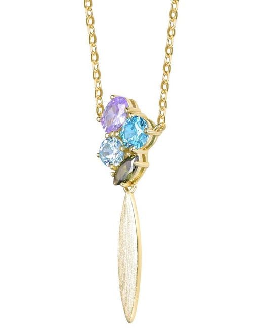 Genevive Jewelry Blue Rachel Glauber 14K Plated Cz Drop Necklace