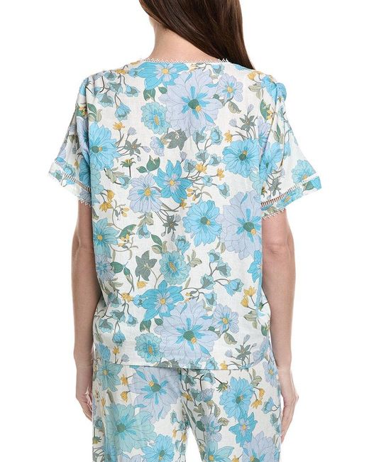Philosophy Blue Printed Linen-Blend Blouse