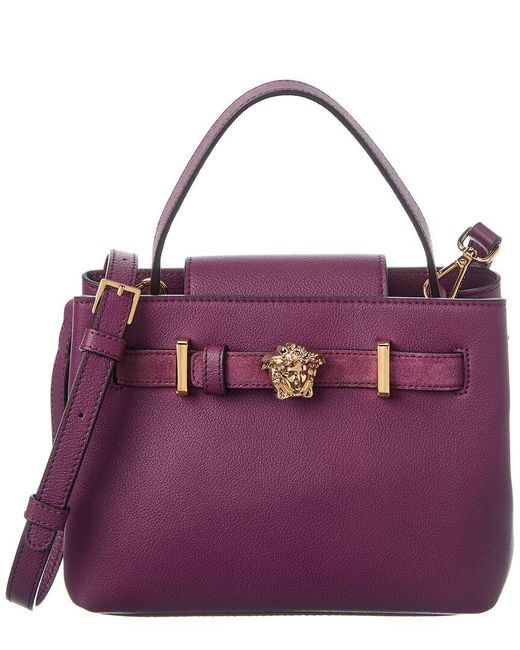 Versace Purple Medusa Leather & Suede Tote
