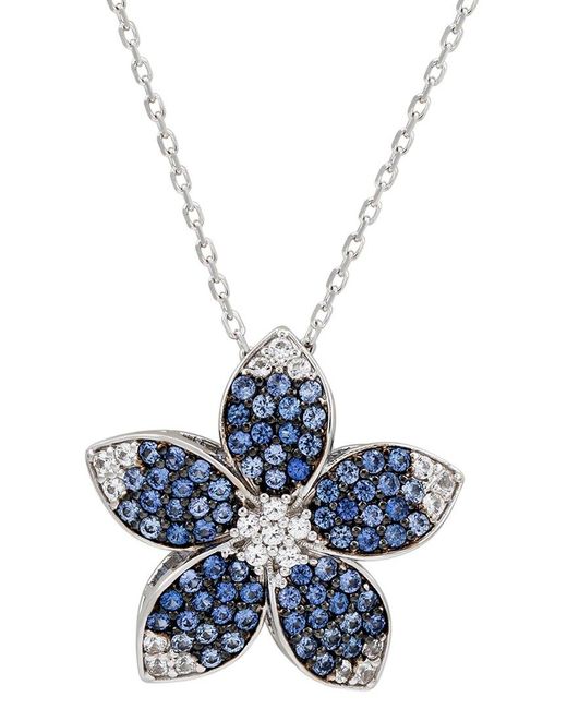 Suzy Levian Blue 0.02 Ct. Tw. Diamond & Sapphire & Created Sapphire Flower Pendant