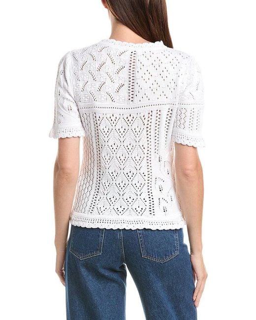 Tahari White The Lily Pointelle Sweater