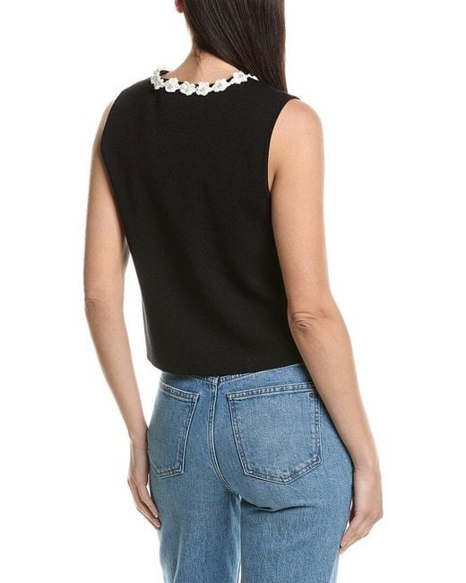 Ellen Tracy Black Crochet Flower Trim Sweater Vest