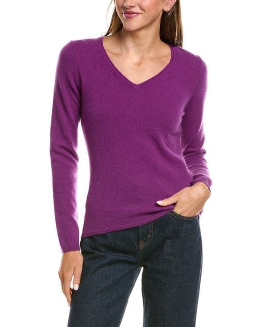 InCashmere Purple Basic V-Neck 100% Cashmere Sweater