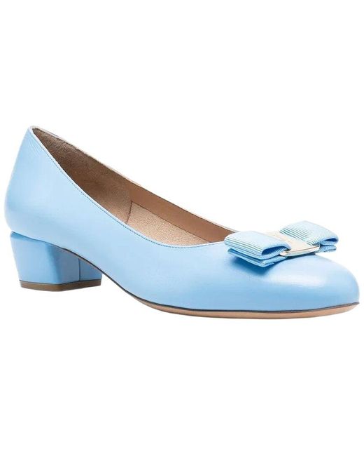 Ferragamo Blue Kitten Leather Pump