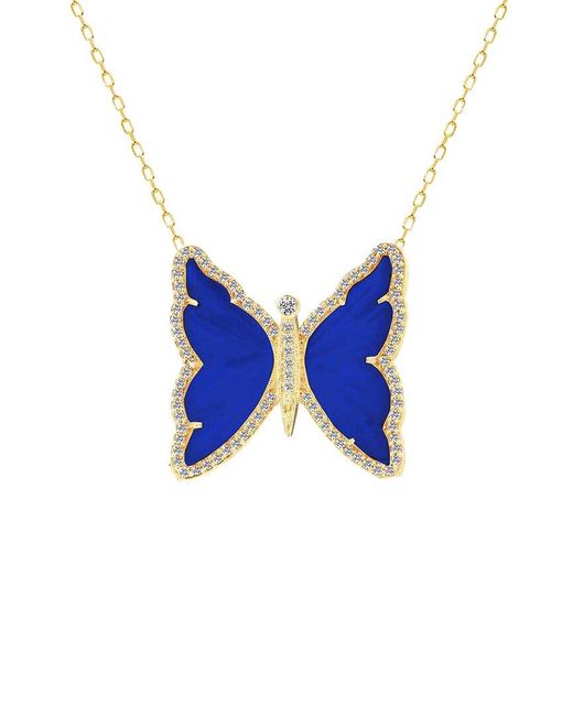 Gabi Rielle Blue 14k Over Silver Lapis Jade Cz Butterfly Necklace