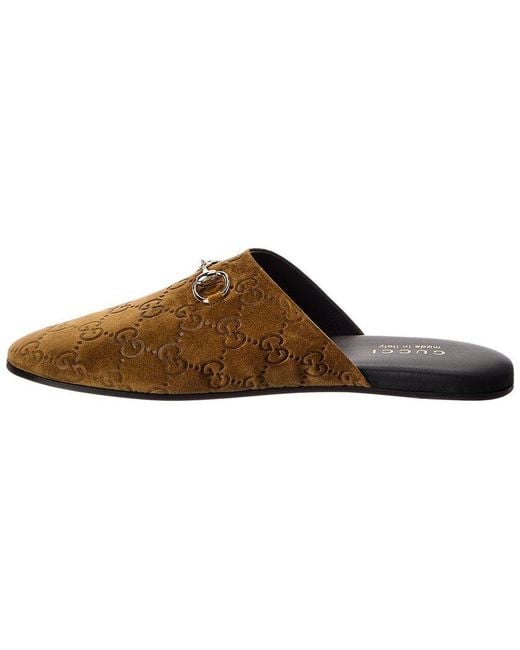 Gucci Brown Horsebit Gg Suede Mule