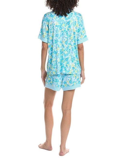 Ellen Tracy Blue 2Pc Notch Collar Top & Short Pajama Set
