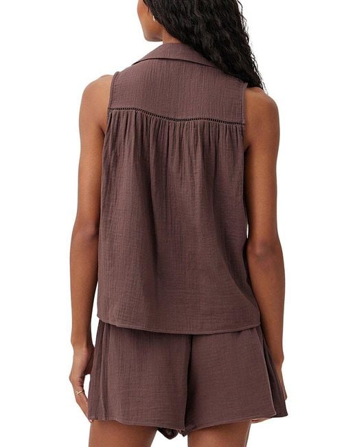 Bella Dahl Brown Sleeveless Ladder Trim Shirt