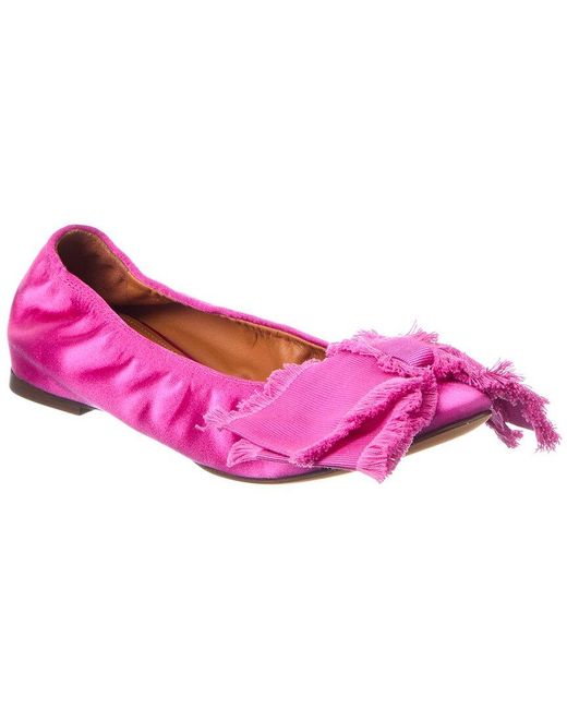 Lanvin Pink Bow Silk Ballerina Flat