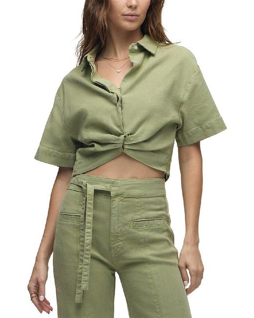 Hudson Green Knotted Button Down Linen-Blend Shirt
