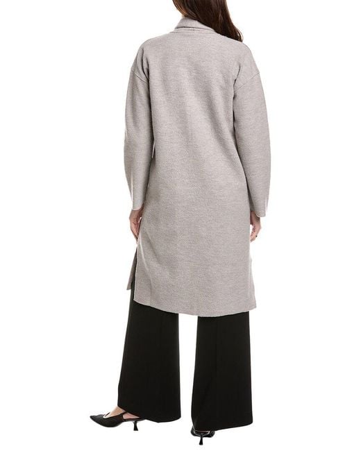Eileen Fisher White Petite High Collar Wool Coat