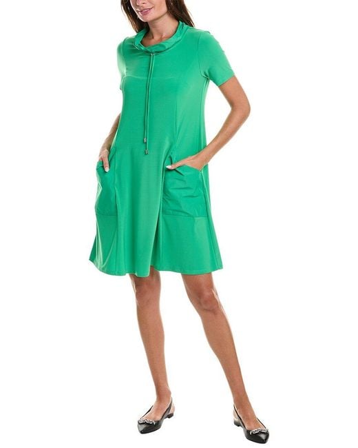 Joseph Ribkoff Green Funnel Neck T-Shirt Dress